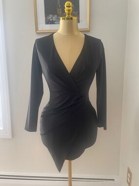 Akira Black Wrap-Style Long Sleeve Dress - Size M
